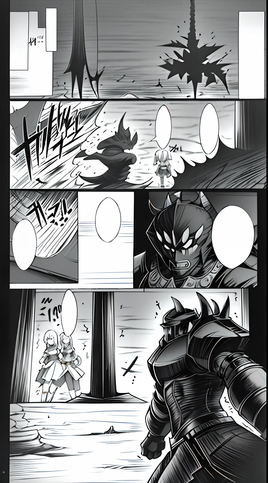 comic strip,Cartoon Split,Storyboard,Demons and angels fight,raining day,water bloom,standing water