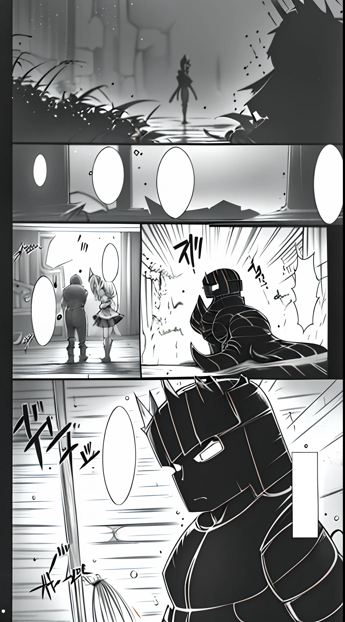 comic strip,Cartoon Split,Storyboard,Demons and angels fight,raining day,water bloom,standing water