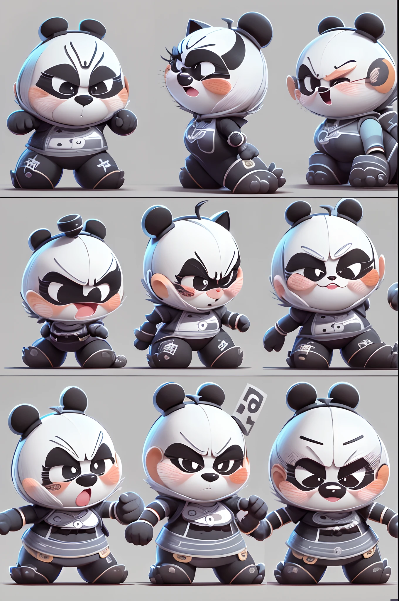 Panda avatar，Emoji pack，We look forward to having you participate in Dconrt NyTwoTwotoosersesoteos (9 emojis，emoj (beret) gauges，Align arrangement)，9 poses and expressions (grieves，astonishment，having fun，exhilarated，big laughter，Mild anger，doubt，Touch your head，Sell moe，wait) ，Anthropomorphic style，Disney style，Black stroke，differentemotions，9 poses and expressions，8K