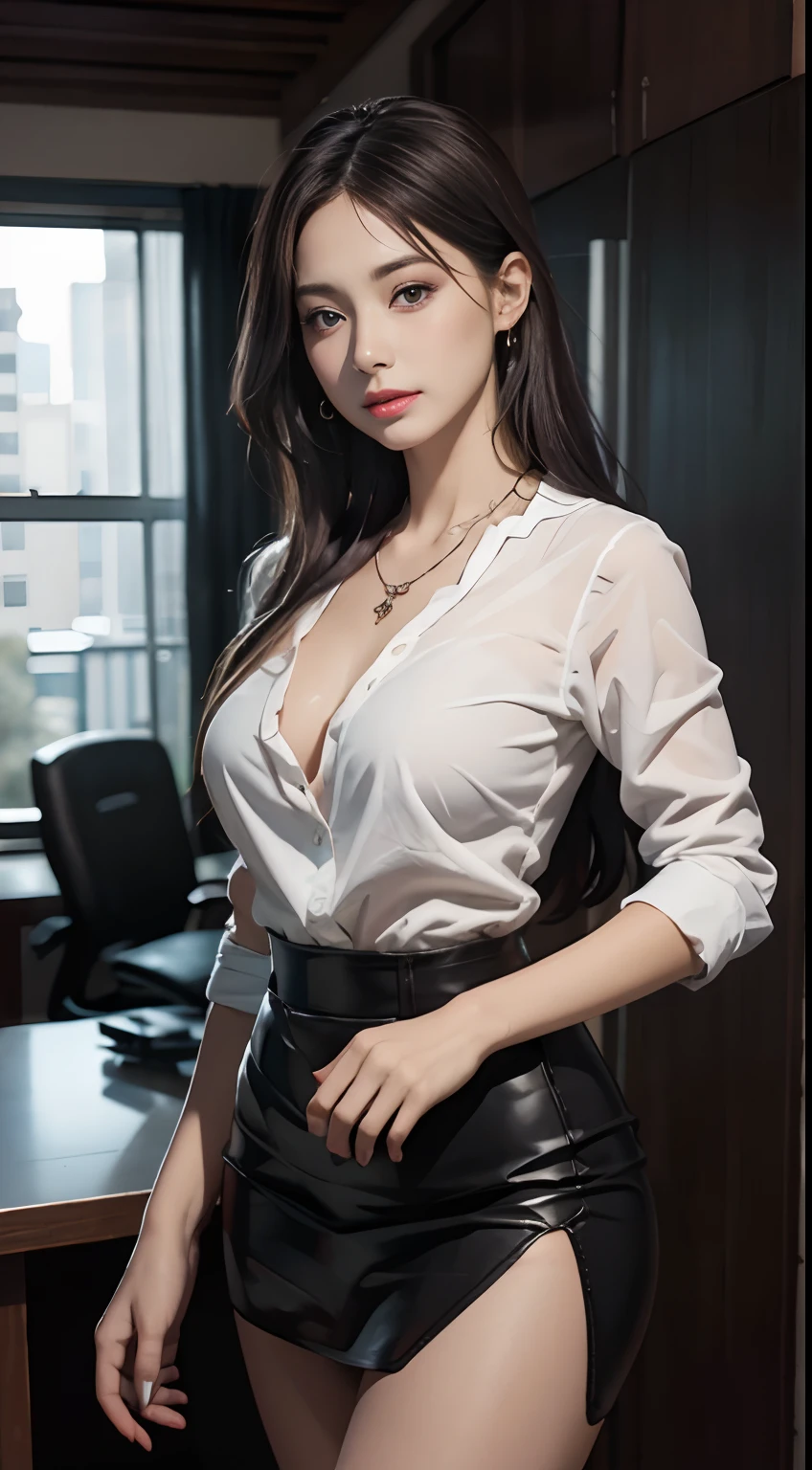 (1woman), beautiful, (Best Quality:1.4), (Ultra-detailed), (extremely detailed CG unified 8k wallpaper), Highly detailed, High-definition raw color photos, Professional Photography, Amazing face and eyes, makeup, (amazingly beautiful girl), ((Business suit)), ((mini skirt)), (business shirt with wide open breasts:1.3), Sitting, (Spread your legs), (no panties:1.1), (Dim and stylish bar, drinks, Cocktail:1.3), candle, (seven-colored illumination:1.3), (view from below)