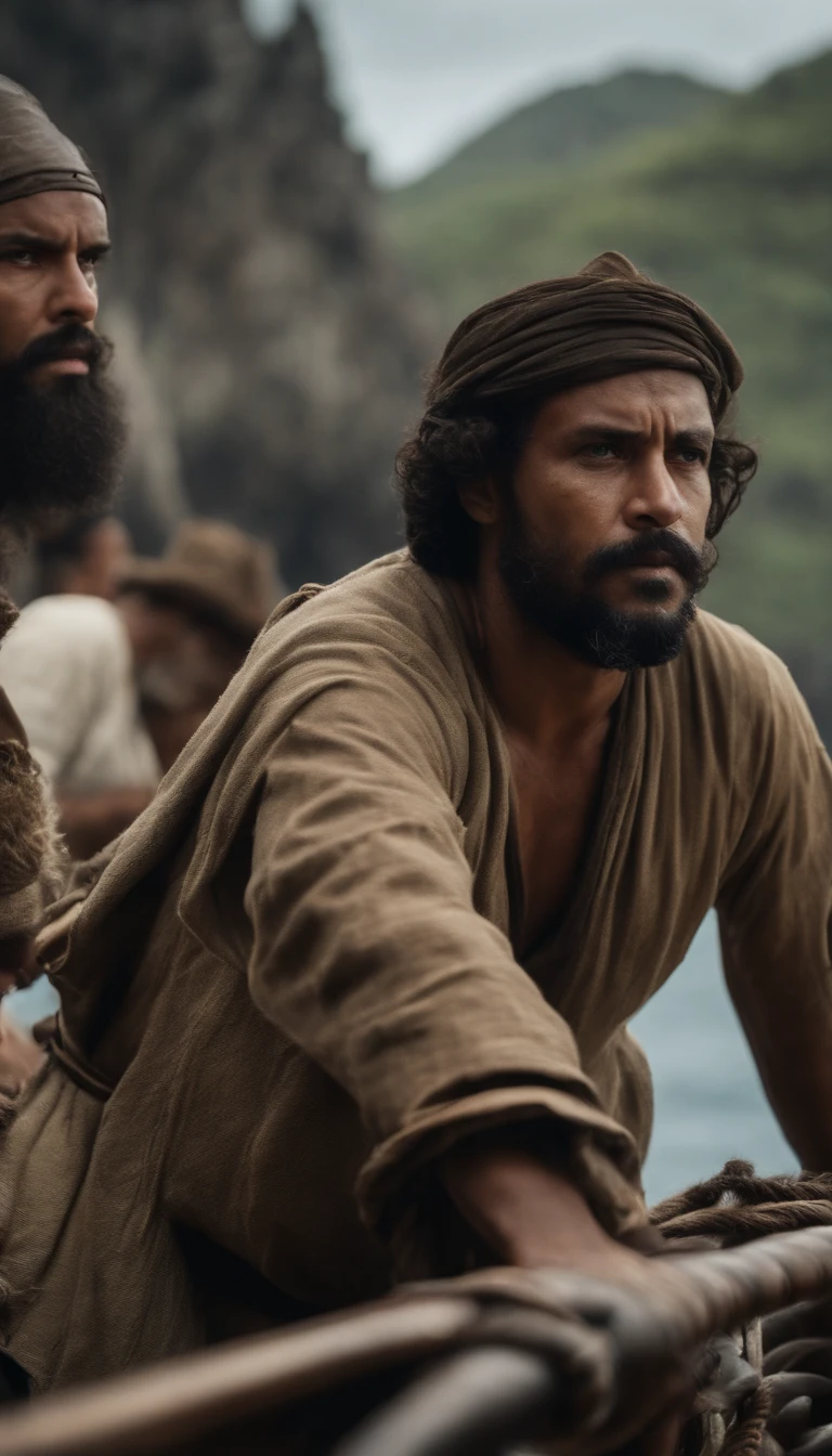 Image of Cabral's crew sighting the Brazilian coast on April 22, 1500, com o navio se aproximando da 'Ilha de Vera Cruz'.