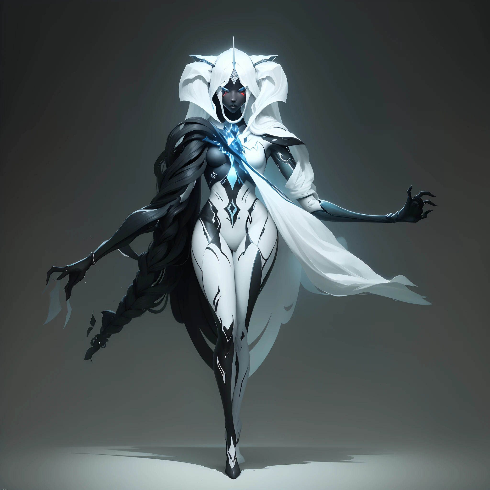 um desenho preto e branco de uma mulher com uma espada, arte conceitual demon soul, Arte conceitual escura de alto contraste, symmetric concept art, arte infestada de warframe, rsrs, arte conceitual sombria, arte do personagem da criatura conceitual, ( ( arte conceitual do personagem ) ), personagem bruxa escura, conceito de corpo inteiro, arte conceitual warframe, arte conceitual arcana