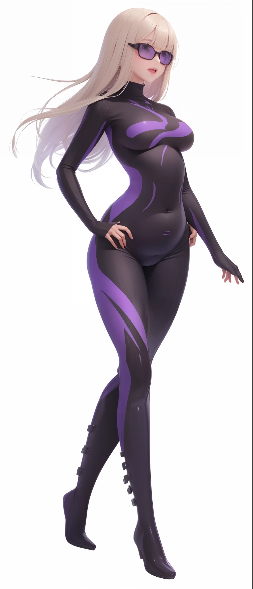 Masterpiece, standing straight symmetrical, full body female drow elf slave wearing an adventurer outfit, black blindfolded, (very purple skin)
