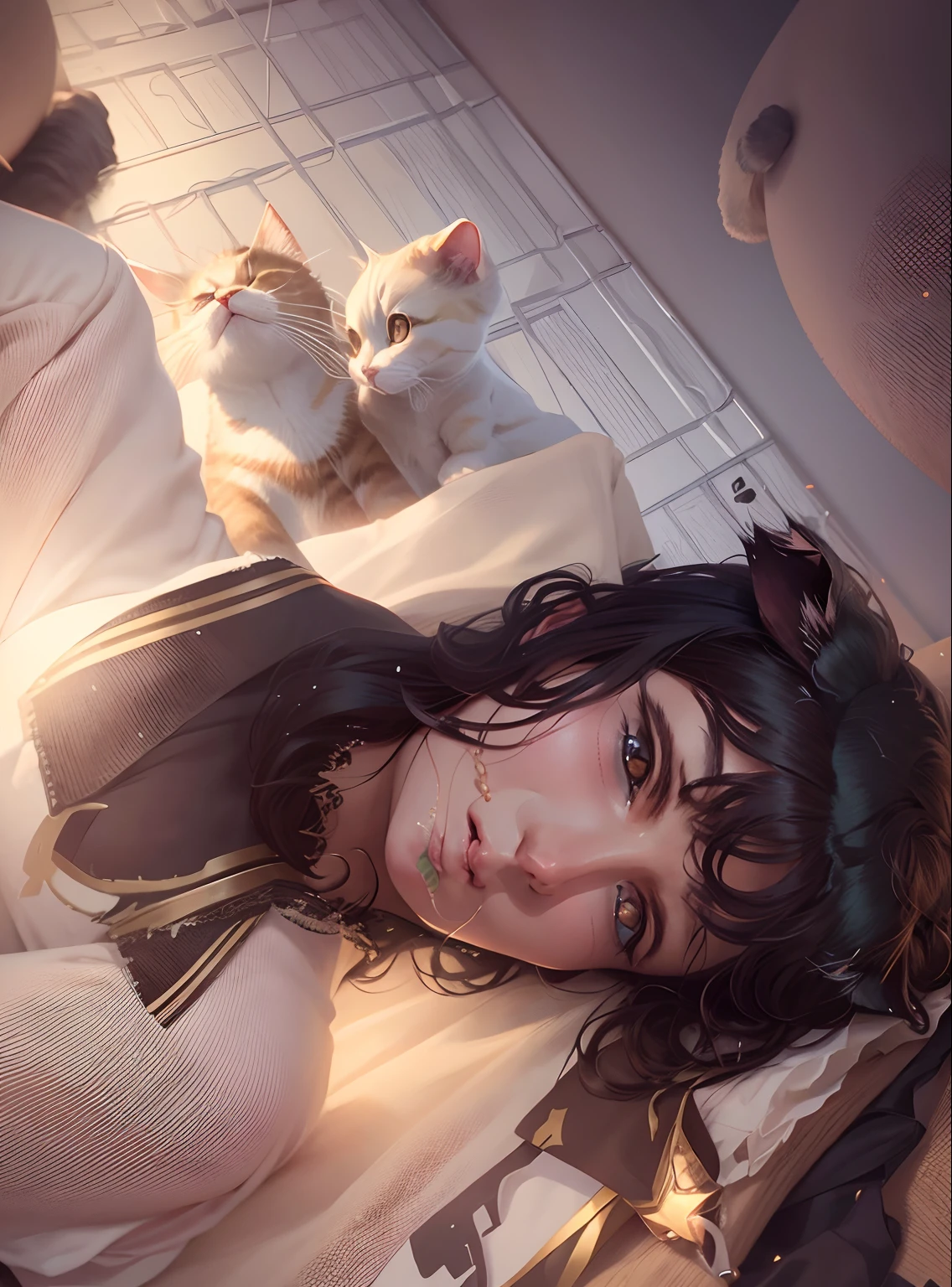 Change background romantic anim handsome boy, cute cat anim, realistic face,  8k ultra realistic,