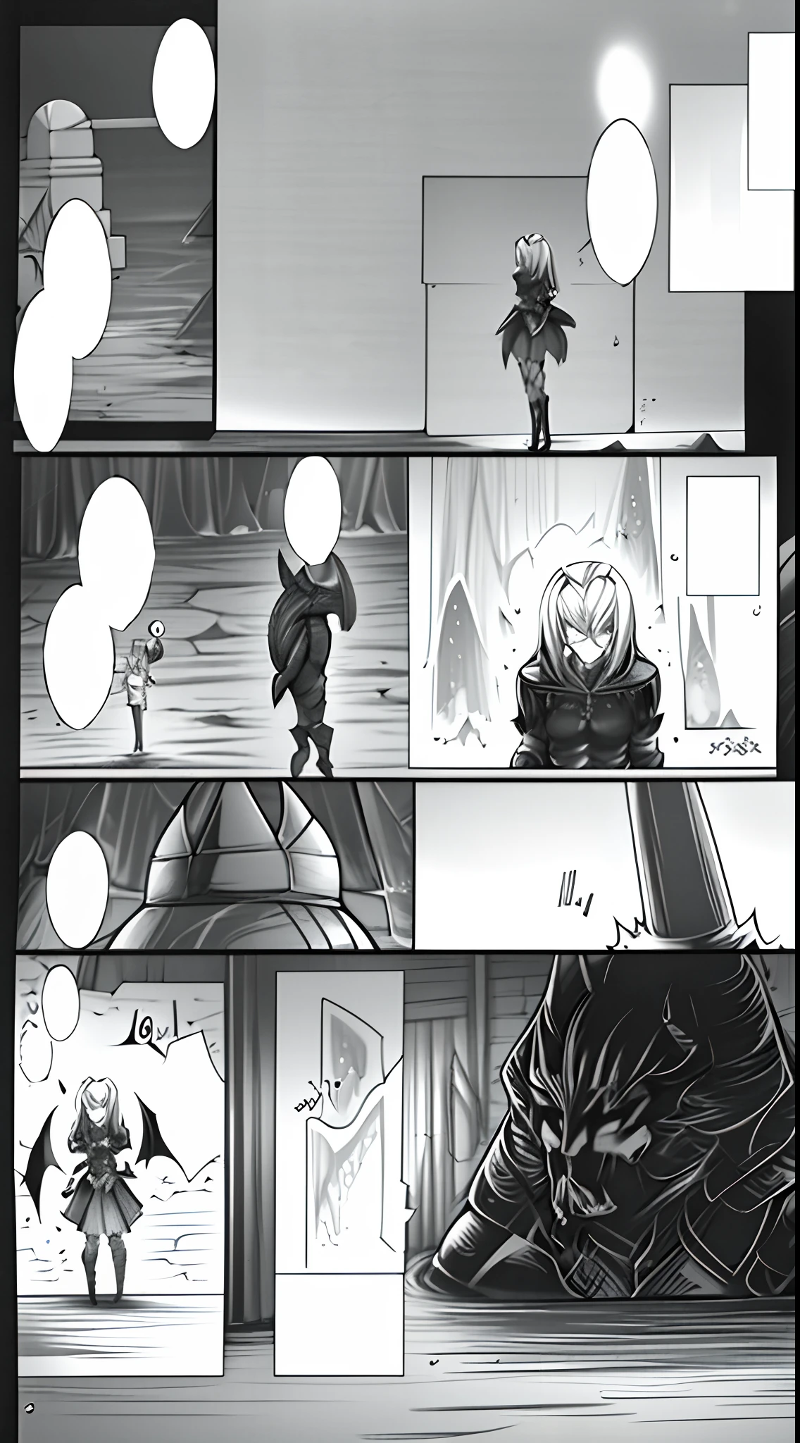 comic strip,Cartoon Split,Storyboard,Demons and angels fight,raining day,water bloom,standing water