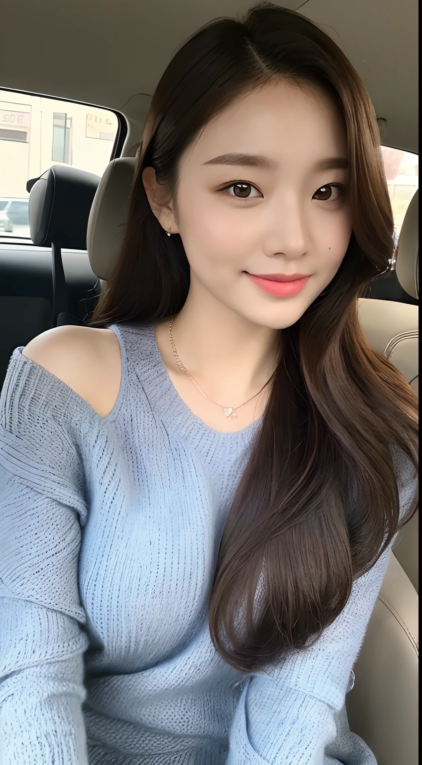 ((Best Quality, 8k, Masterpiece:1.3)), Focus:1.2, Perfect Body Beauty:1.4, Buttocks:1.2, ((Delicate Hair)), (Sweater Dress:1.1) , (Sports car, street: 1.2), Highly detailed face and skin texture, Detailed eyes, Double eyelids, whitening skin, Big breasts, smile, wearing necklaces, rings, people sitting in cars with their buttocks up,