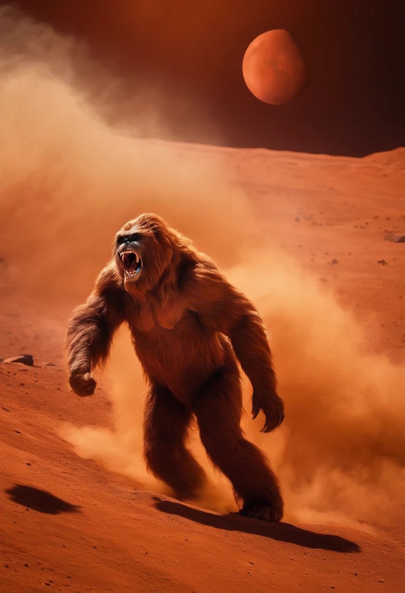 angry sabre toothed bigfoot fighting cosmonaut on mars photographed by NASA