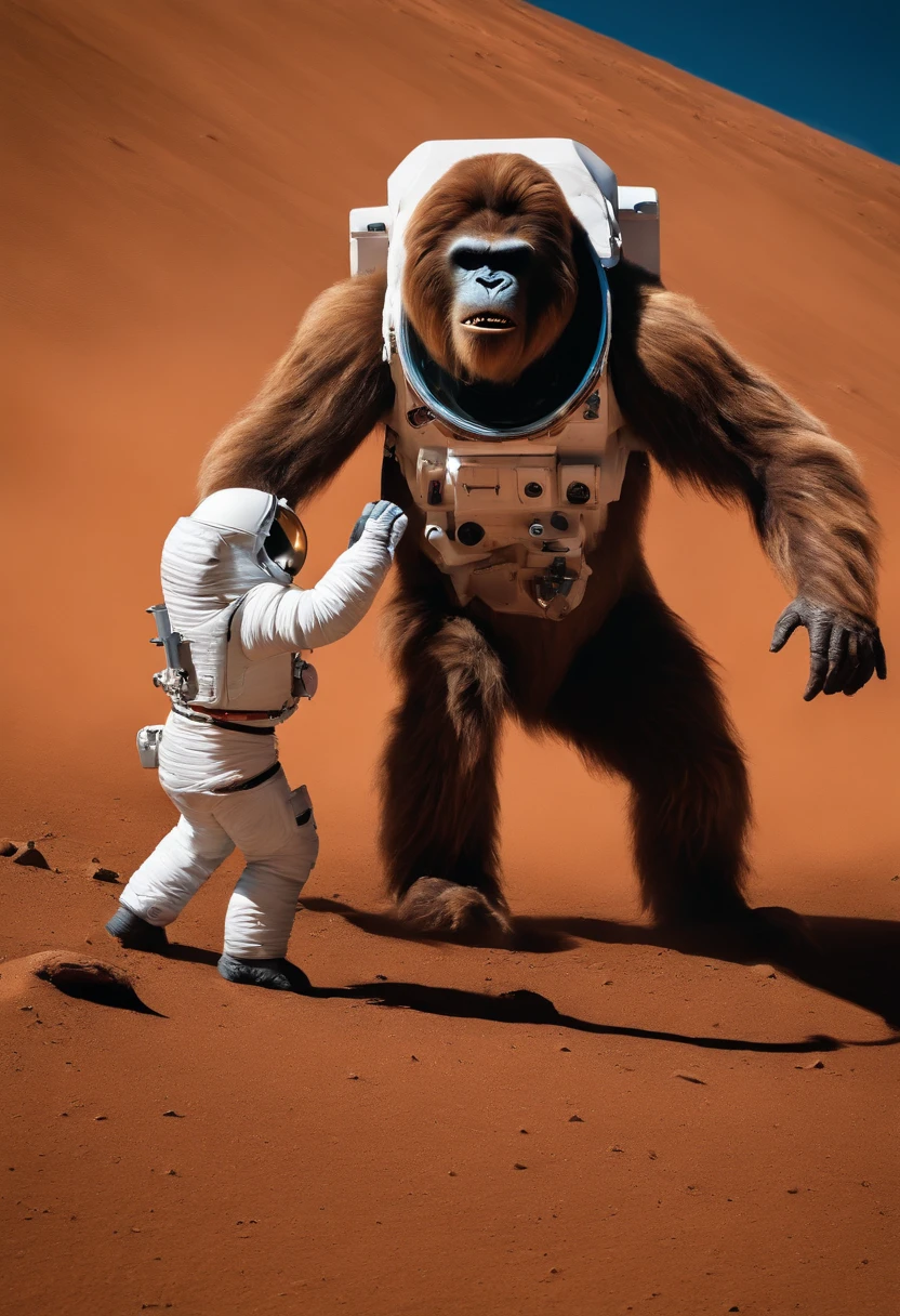 angry sabre toothed bigfoot fighting cosmonaut on mars photographed by NASA