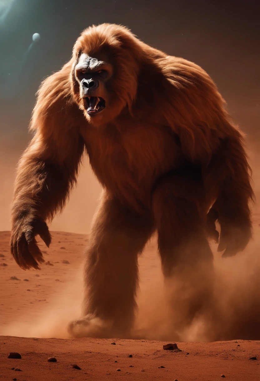 angry sabre toothed bigfoot fighting cosmonaut on mars photographed by NASA