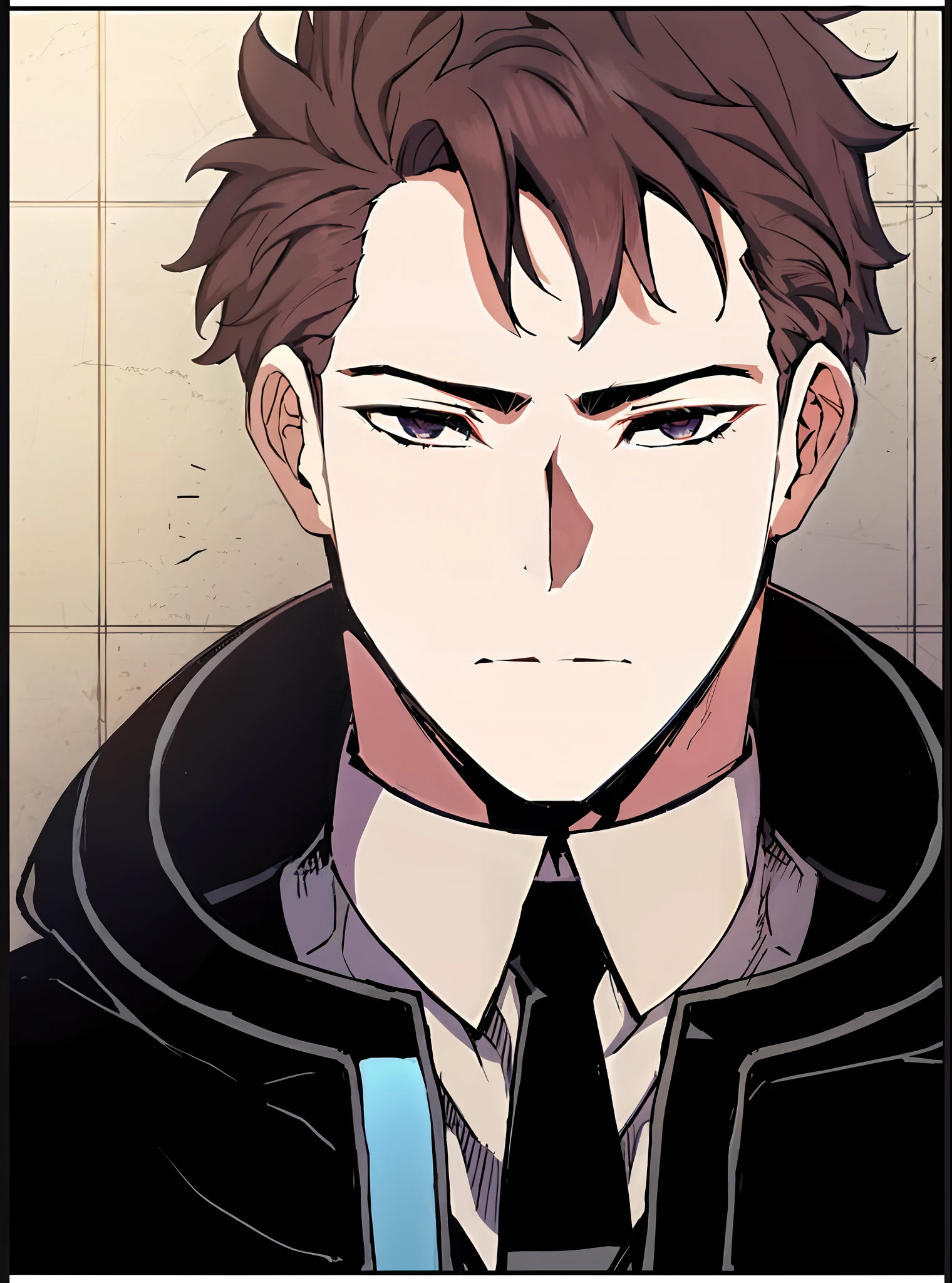 a close up of a person wearing a tie and a jacket, tall anime guy with blue eyes, handsome guy in demon slayer art, anime handsome man, roguish smirk, inspired by Ryūsei Kishida, with a pouting smile, he's very menacing and evil, anime portrait of a handsome man