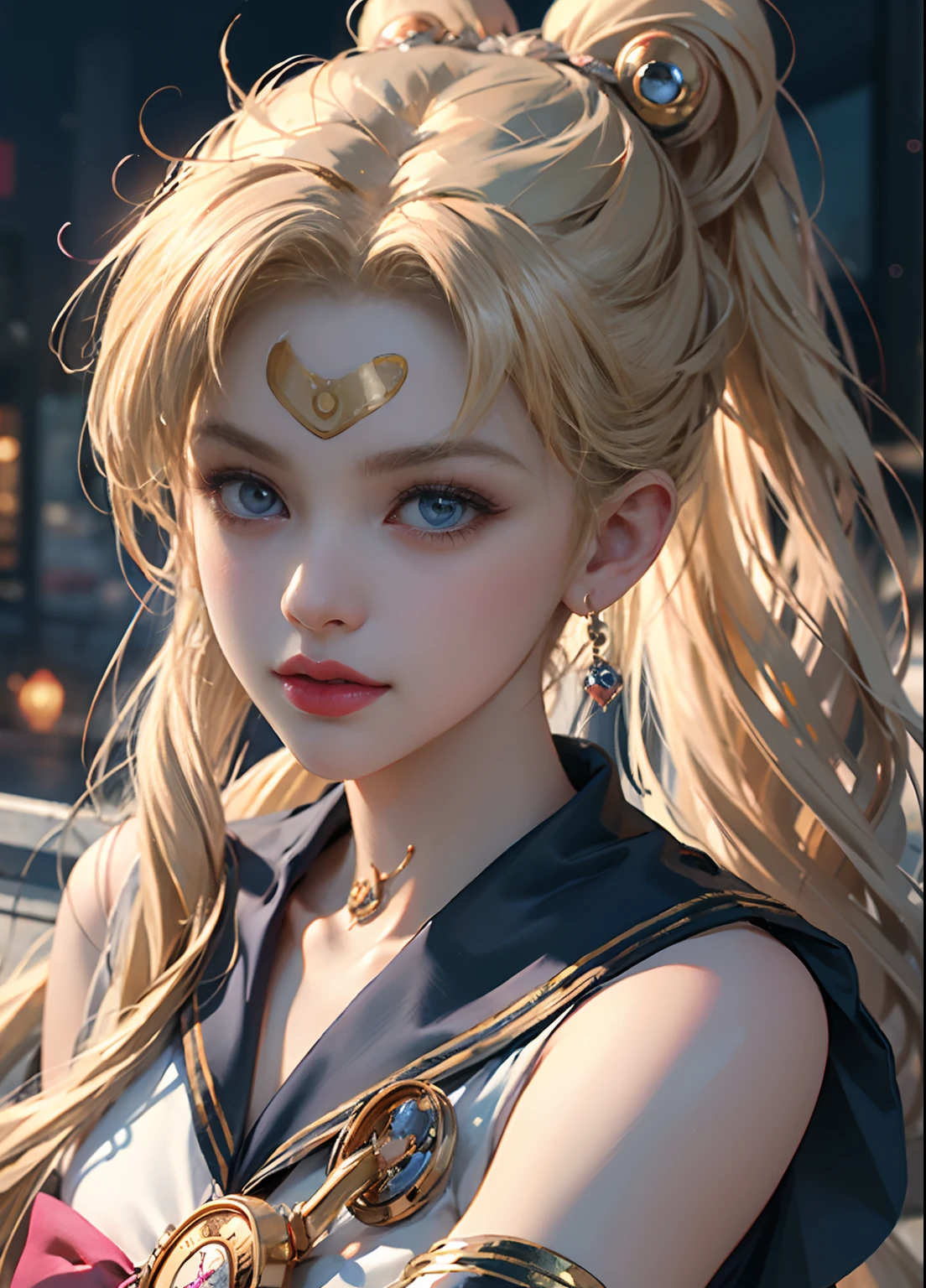((Masterpiece)), (Best Quality), (Ultra Detailed), ((Very Detailed)), 4K, (8K), Sailor Moon, Long Blonde Hair, Double Ponytail, Sailor Moon Aesthetics, Dream Core,