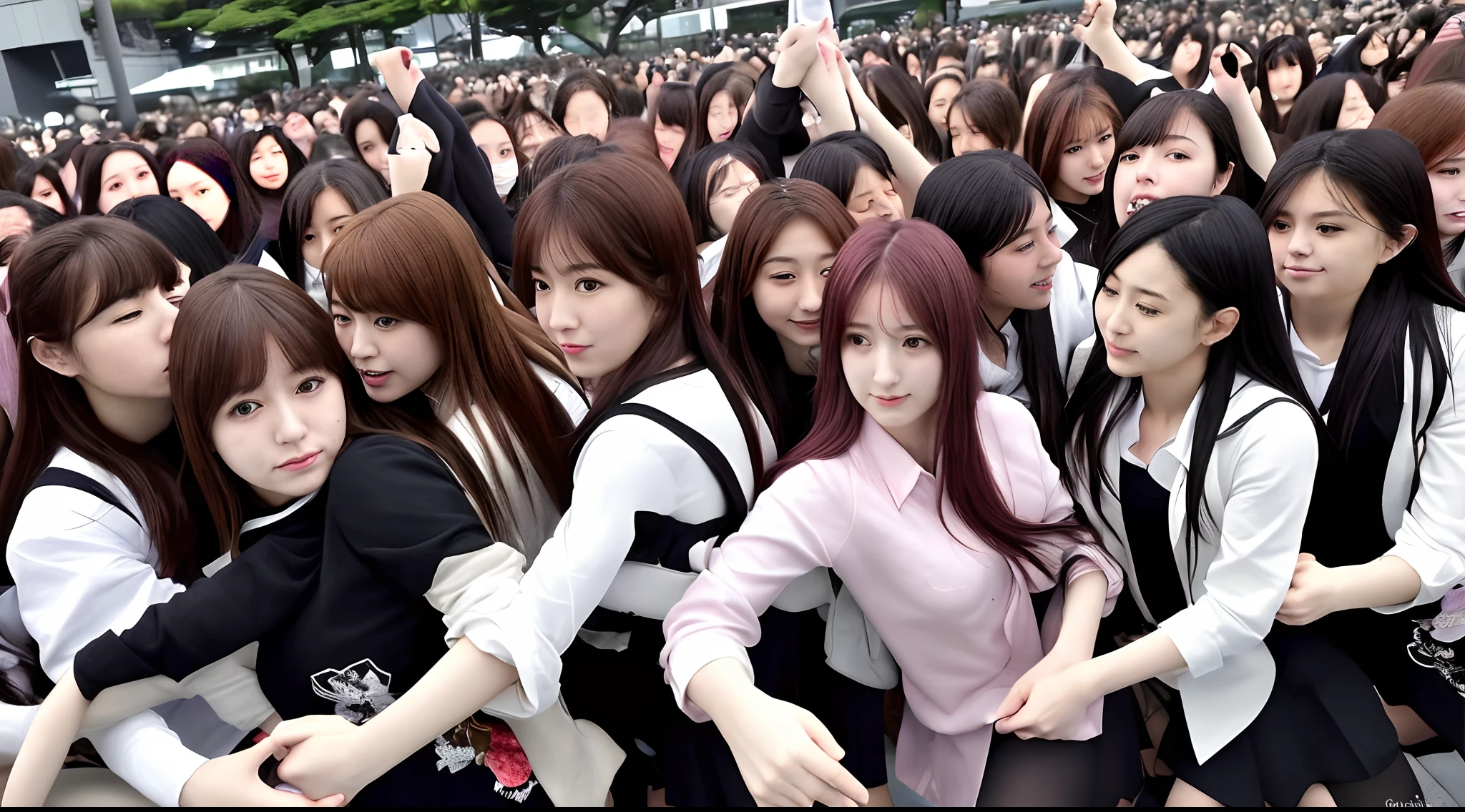 An ultra-high picture quality、realisitic、80 female students 500 female students in Japan Crowd of Women rialistic photo in group photograph harems Mobbed Assaulting a man Black tights