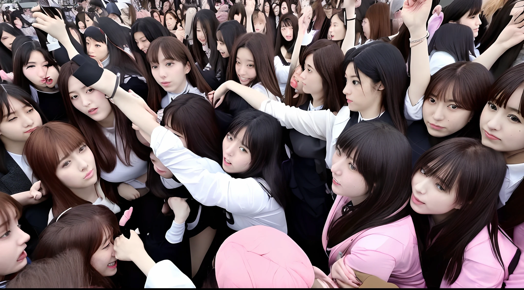 An ultra-high picture quality、realisitic、80 female students　500 female students in Japan　Crowd of Women　rialistic photo　in group photograph　harems　Mobbed　Assaulting a man　Black tights