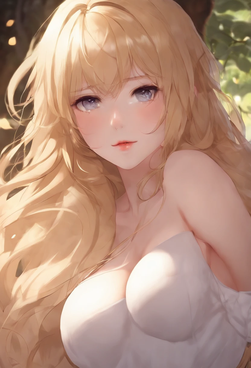 Naked anime girl cute face long blonde hair medium boobs and sexy thighs