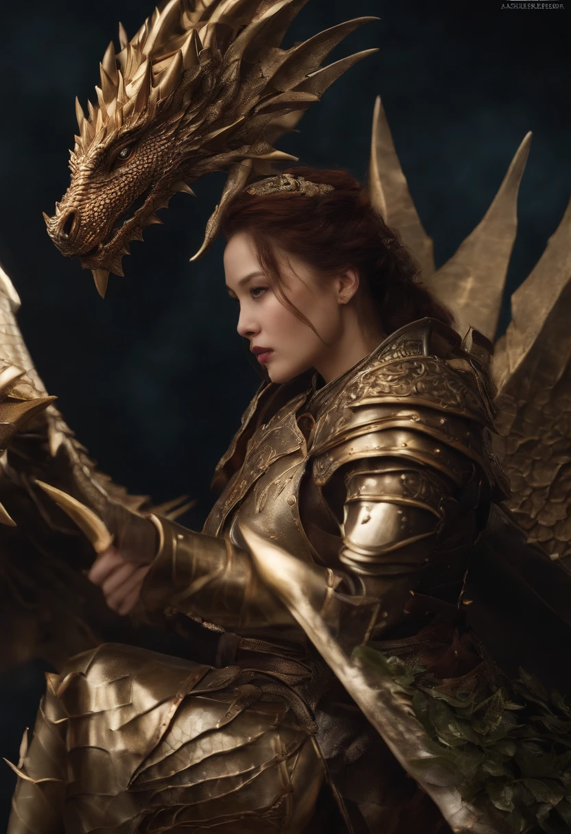 a dragon dress iron armor, human army, potrait, battlefield