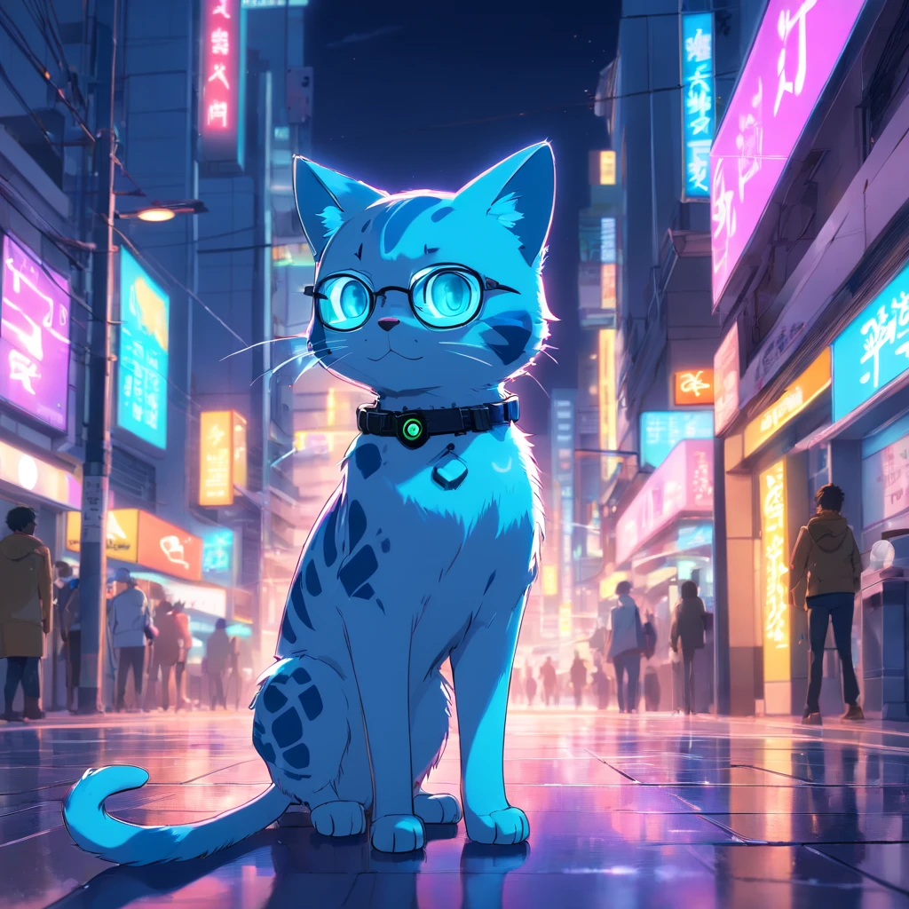 robotic cat, (Estilo de brinquedo da caixa cega:1.2), (tiro de corpo inteiro) , 1 Menino Transparente,Behind him is a cute transparent robot cat, Mech transparente, Capacete requintado:1.2, glasses:1.2, Cyberpunk, brilho sonhador, luminous neon lights, limpo, fundo branco, ( global ilumination, Traching de raias, HDR, unreal render,Reasonable design, alto detalhe, master part, best quality, hiper HD, Cinematic lighting)