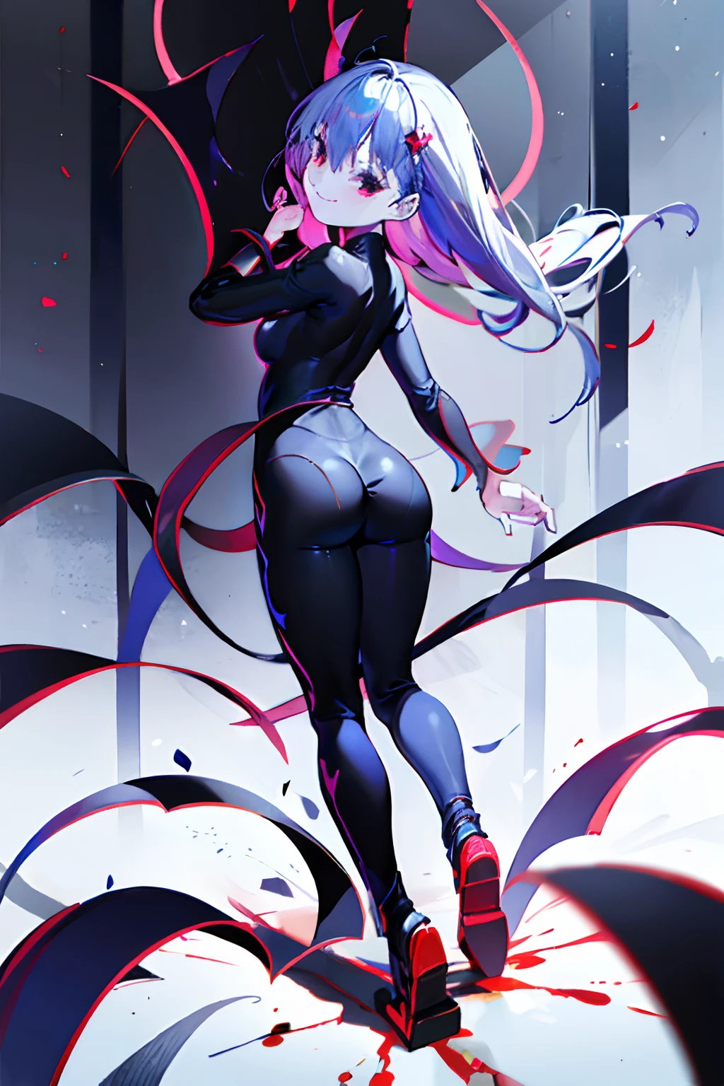Black full body suit 5 girl seductiv a smile succubus Rear view