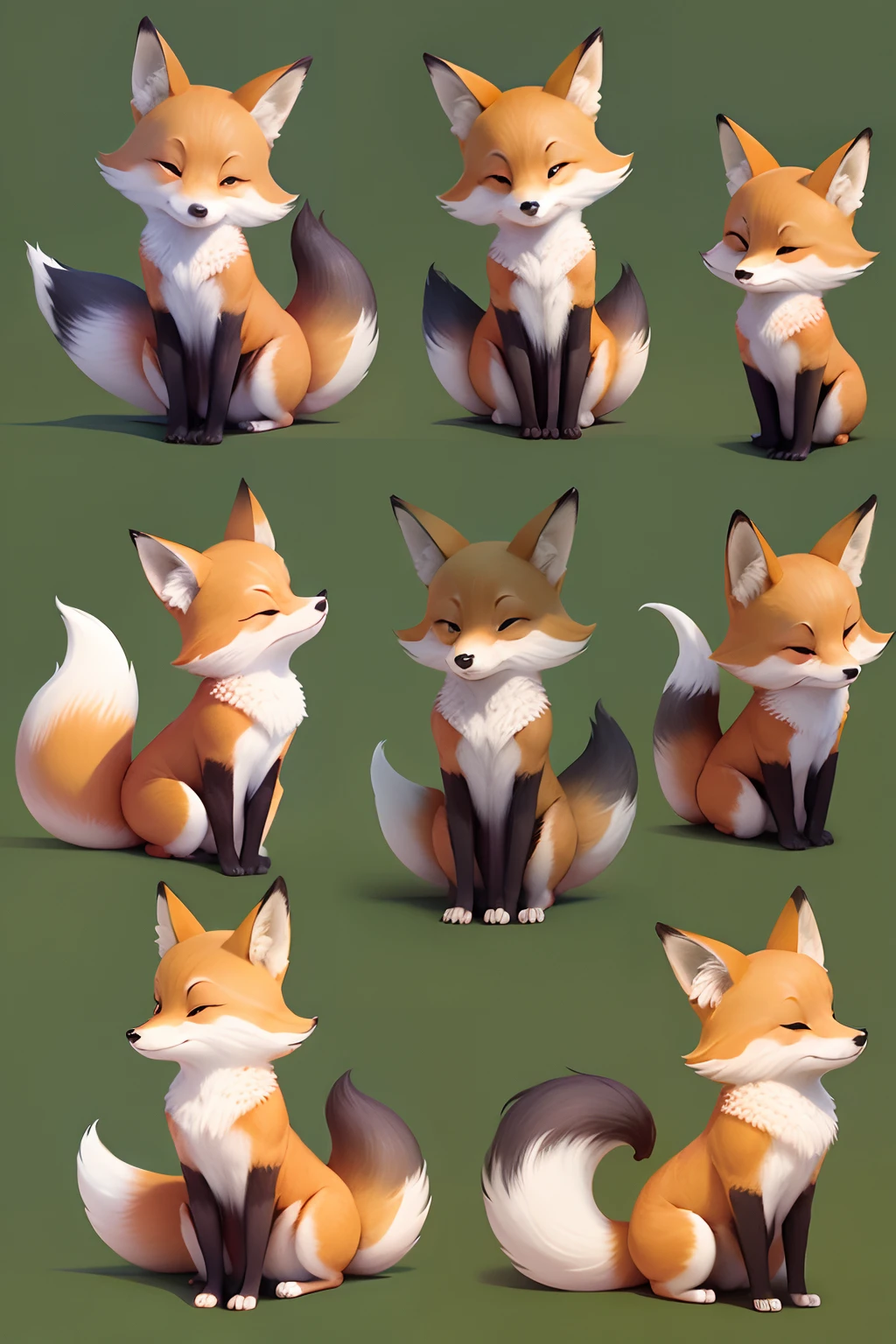 cute fox, Disney style, oversize, character design sheet, different poses, different angles, repeat5
