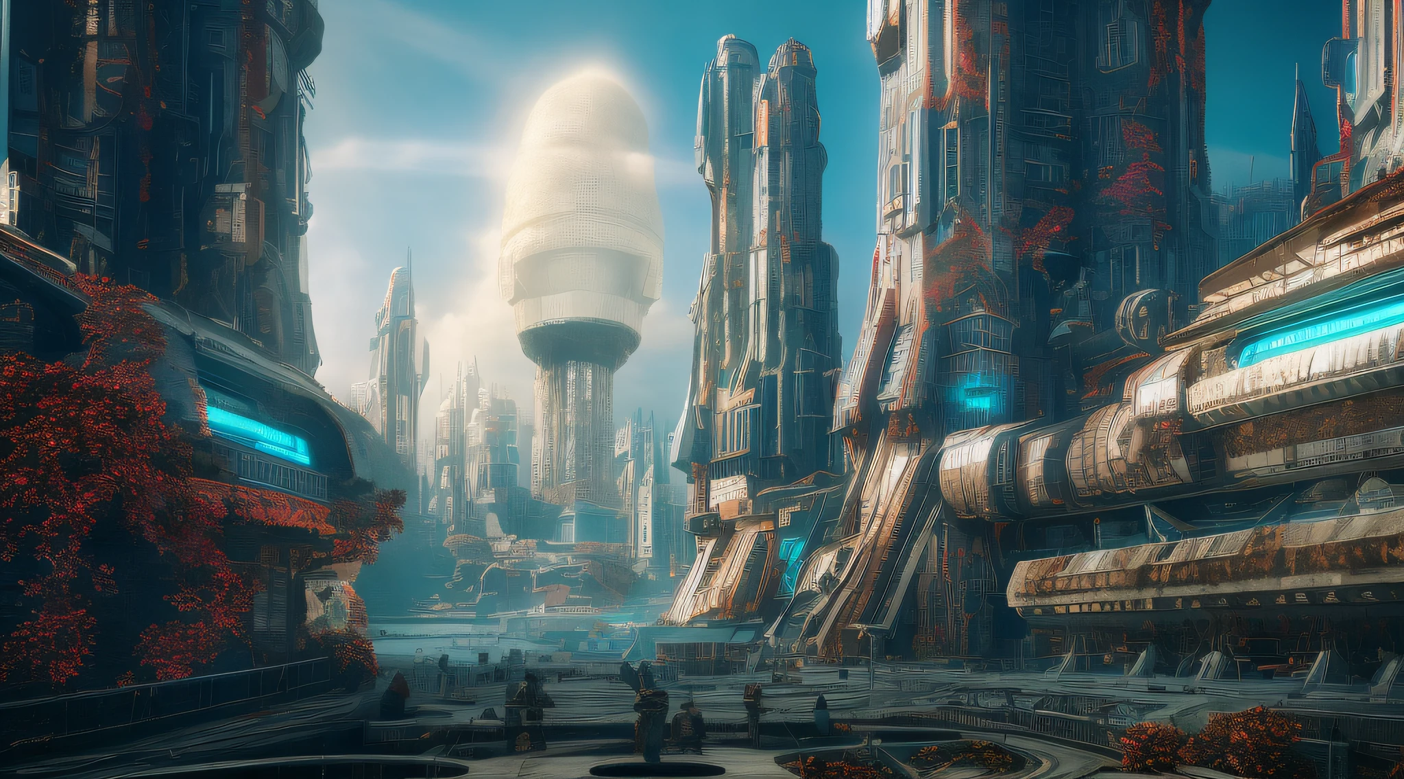 masterpiece, best quality, high quality, extremely detailed CG unity 8k wallpaper, award winning photography, HDR, Chromatic Aberration ,Photorealistic, extremely detailed, trending on artstation, trending on CGsociety, Intricate, High Detail, dramatic, art by midjourney, landscape of a futuristic sci fi city, sci fi, ultra realistic, high resolution, city