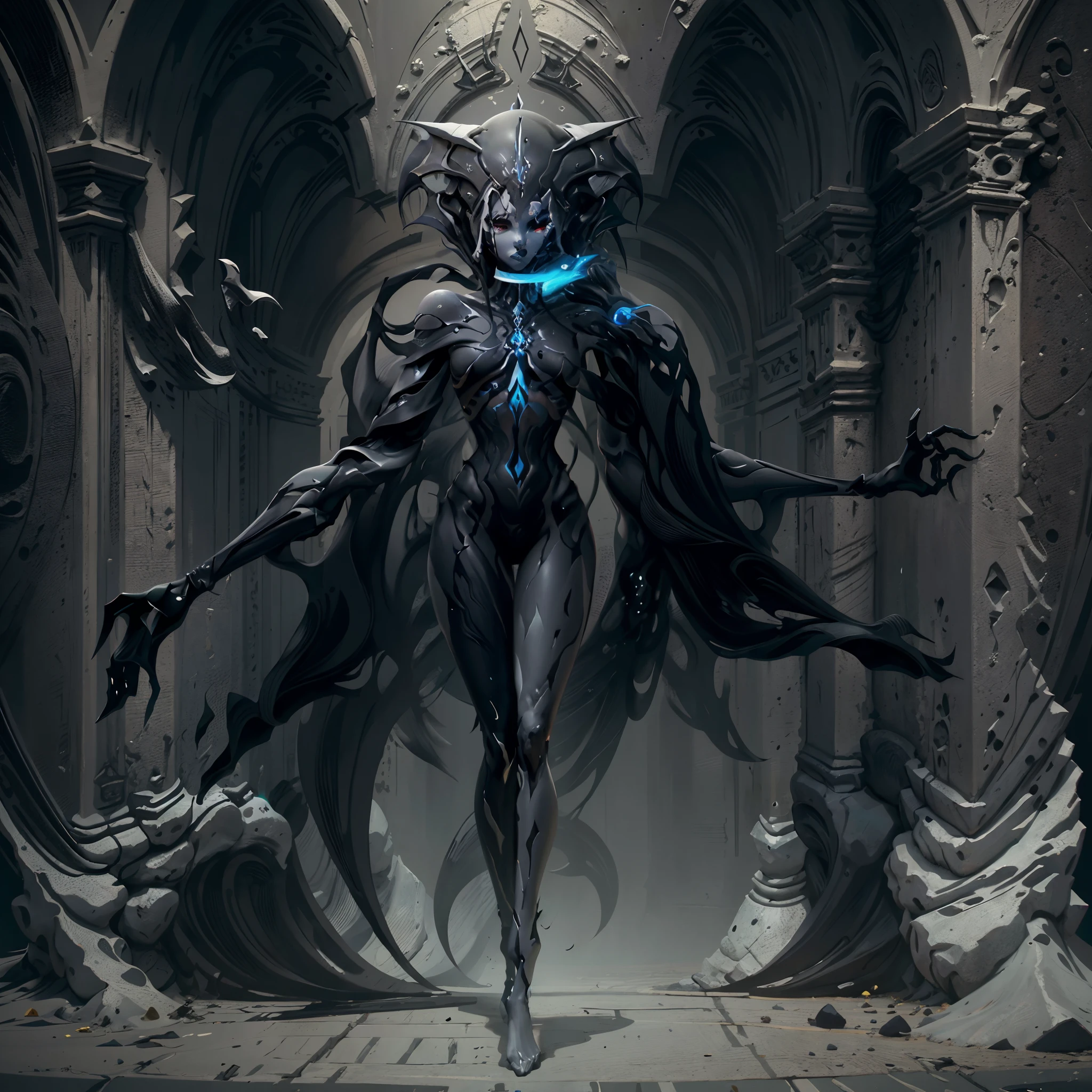 um desenho preto e branco de uma mulher com uma espada, arte conceitual demon soul, Arte conceitual escura de alto contraste, symmetric concept art, arte infestada de warframe, rsrs, arte conceitual sombria, arte do personagem da criatura conceitual, ( ( arte conceitual do personagem ) ), personagem bruxa escura, conceito de corpo inteiro, arte conceitual warframe, arte conceitual arcana