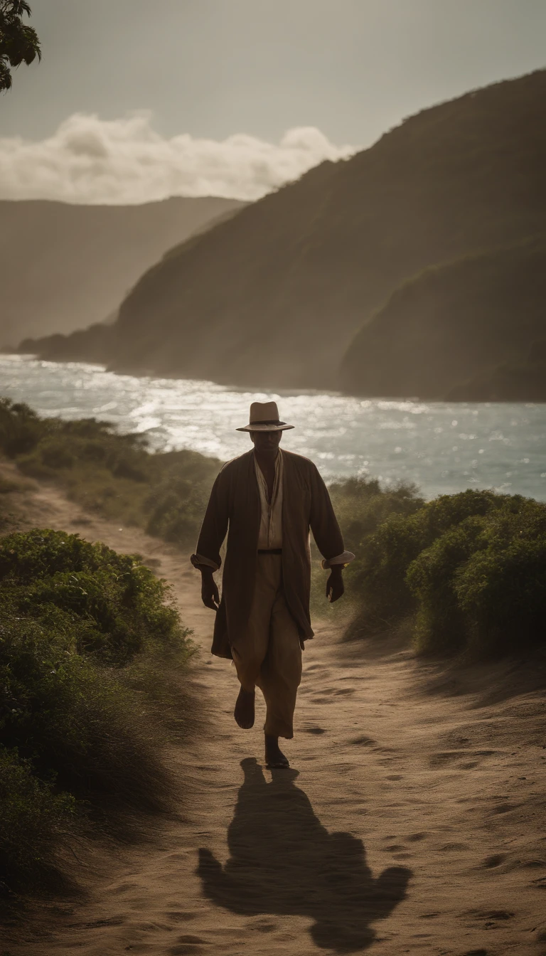Pedro Álvares Cabral stepping on the island of vera cruz and heading towards the indigenous people on the waterfront