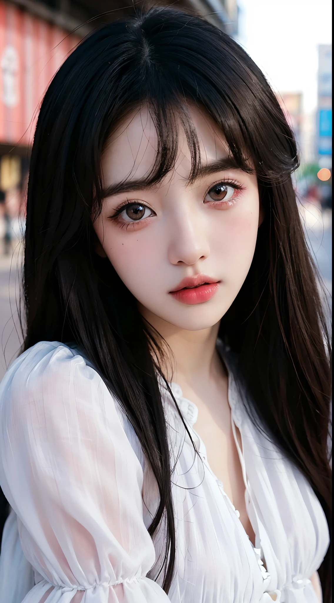(Best quality,16k,High resolution photography:1.2), ta style, Wearing Lolilothes, Korean and Japanese beautiful girls, Street background, Vibrant colors, Detailed eyes and lips, Ultra-fine painting, Sharp focus, Studio lighting