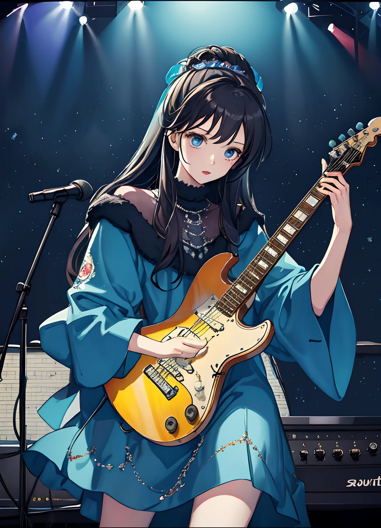 Beautuful Women、Guitar Band、illustratio、