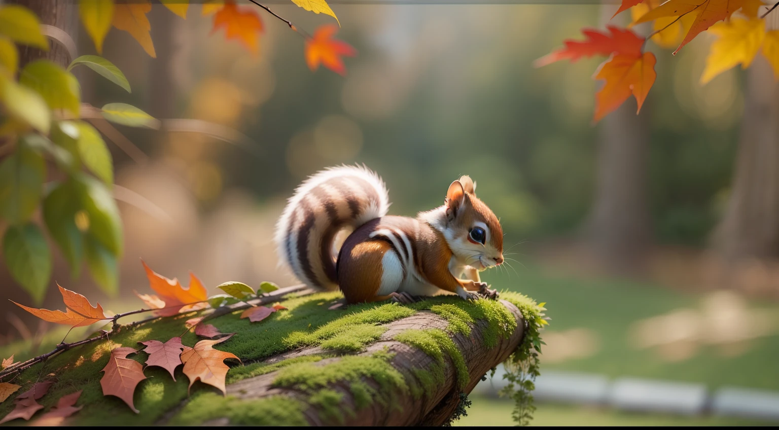 Beautiful view of autumn, Dreamy,The story of a little squirrel