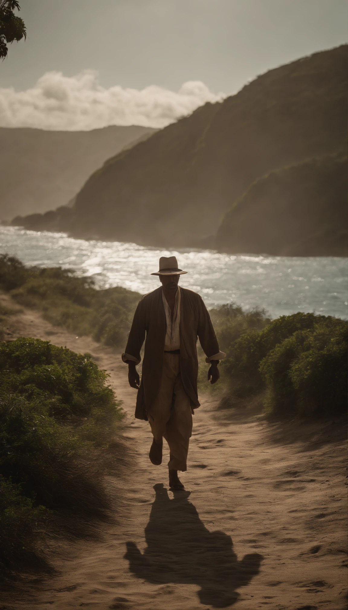 Pedro Álvares Cabral stepping on the island of vera cruz and heading towards the indigenous people on the waterfront