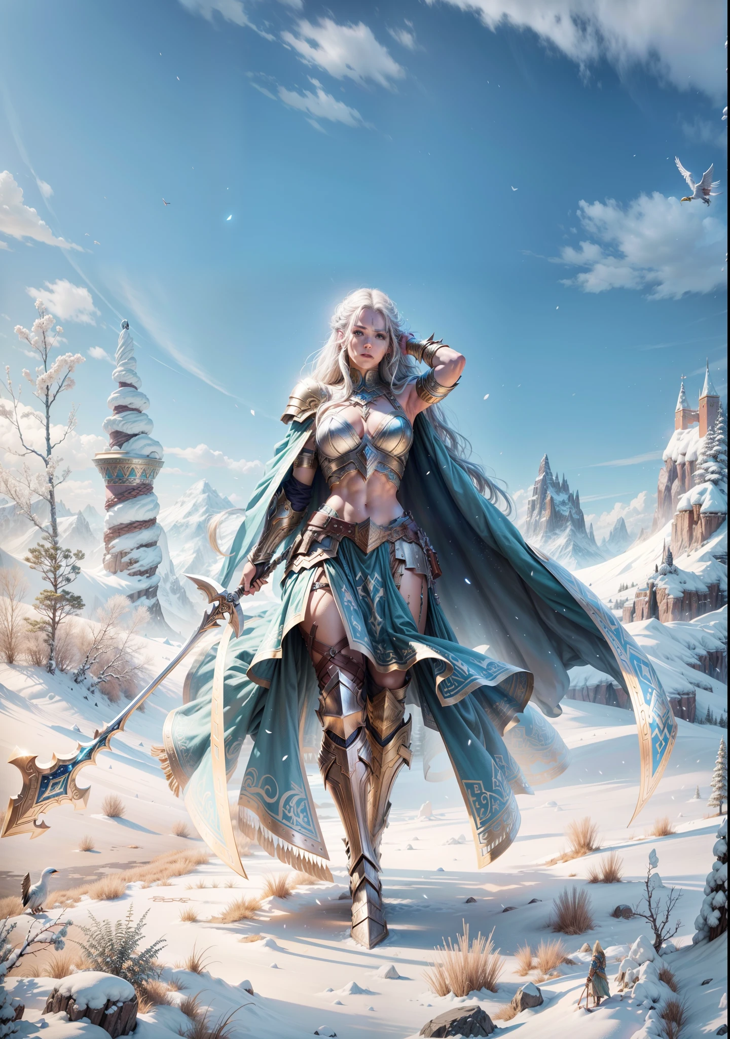 Asgard,valkyrie,Senhora Cavaleiro,Anatomia correta,epic fantasy digital art,tmasterpiece,8k,high-definition resolution,desenho detalhado,Qulidade Superior,, Epic composition, músculous body