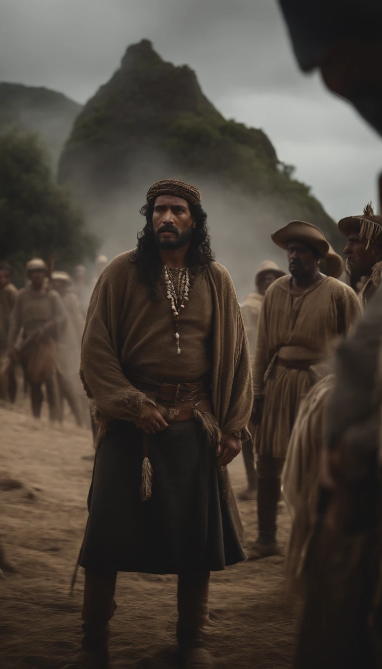 Image that depicts the consequences of Cabral's arrival, such as colonization and cultural exchange between the Portuguese and the indigenous