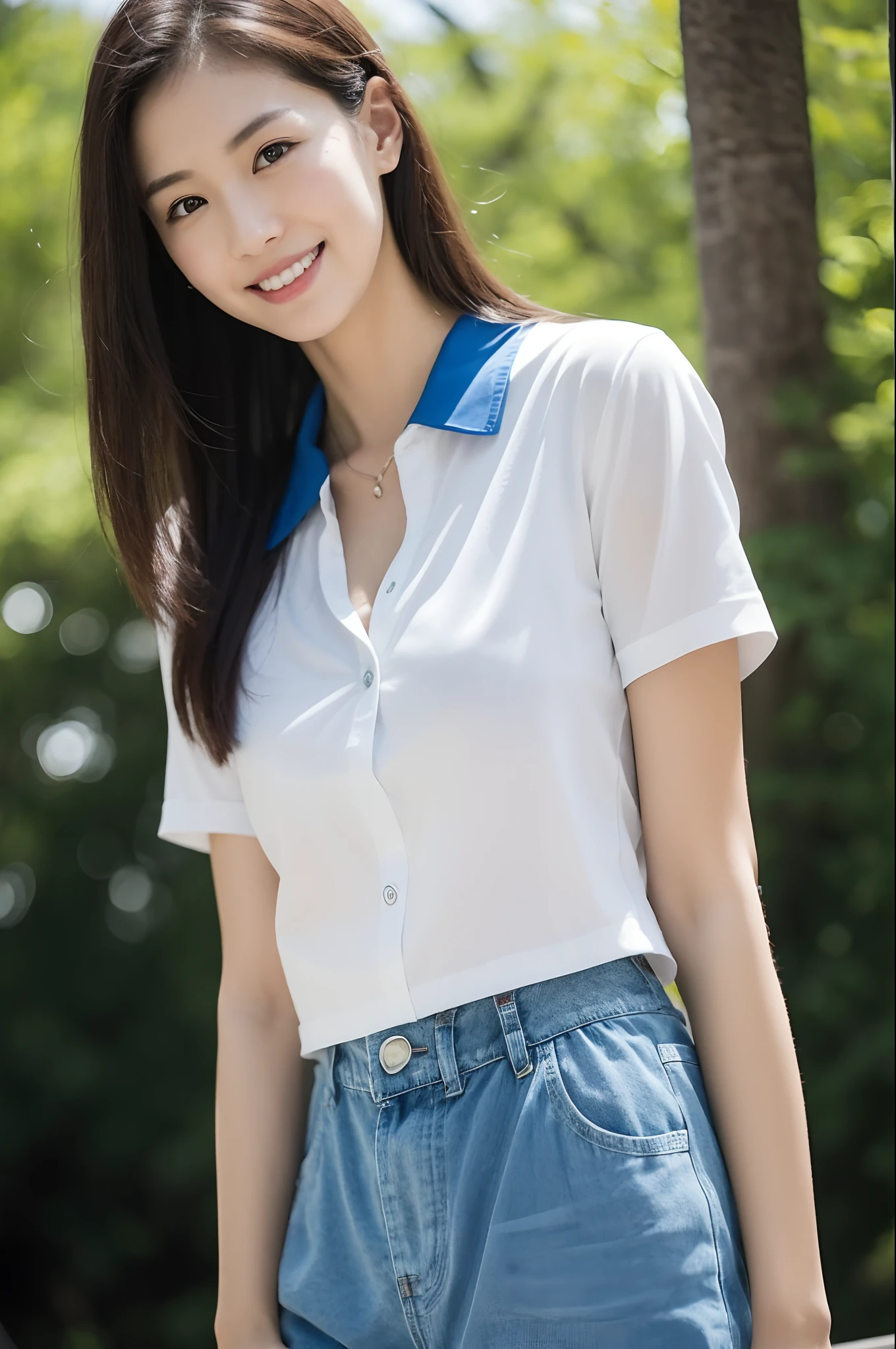 (yinchuan:1.5), close-up, masterpiece, best quality, raw photo, photorealistic, big breasts, beautiful face, soft smile, girl 20 years old, running shirt, white mini skirt, beautiful long legs, middle hair depth of field, high resolution, ultra detail, fine detail, very detailed, highly detailed eyes and face, sharp pupils, realistic pupils,