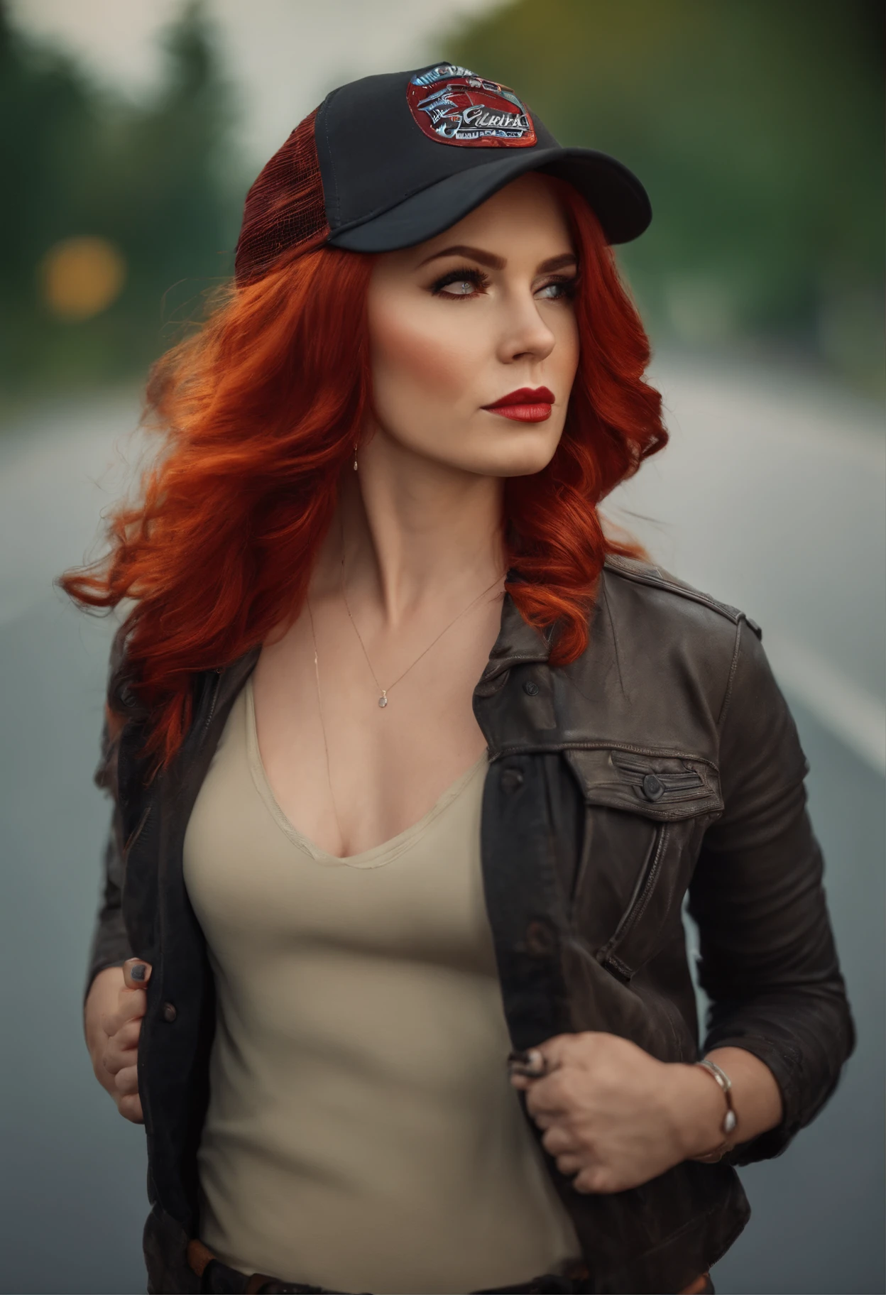 trucker woman red hair cute