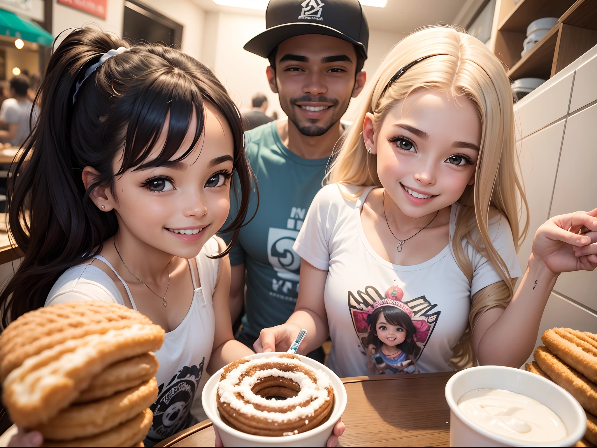 1 homem, 1 mulher e 1 felizes sorrindo, comendo churros, fundo branco png