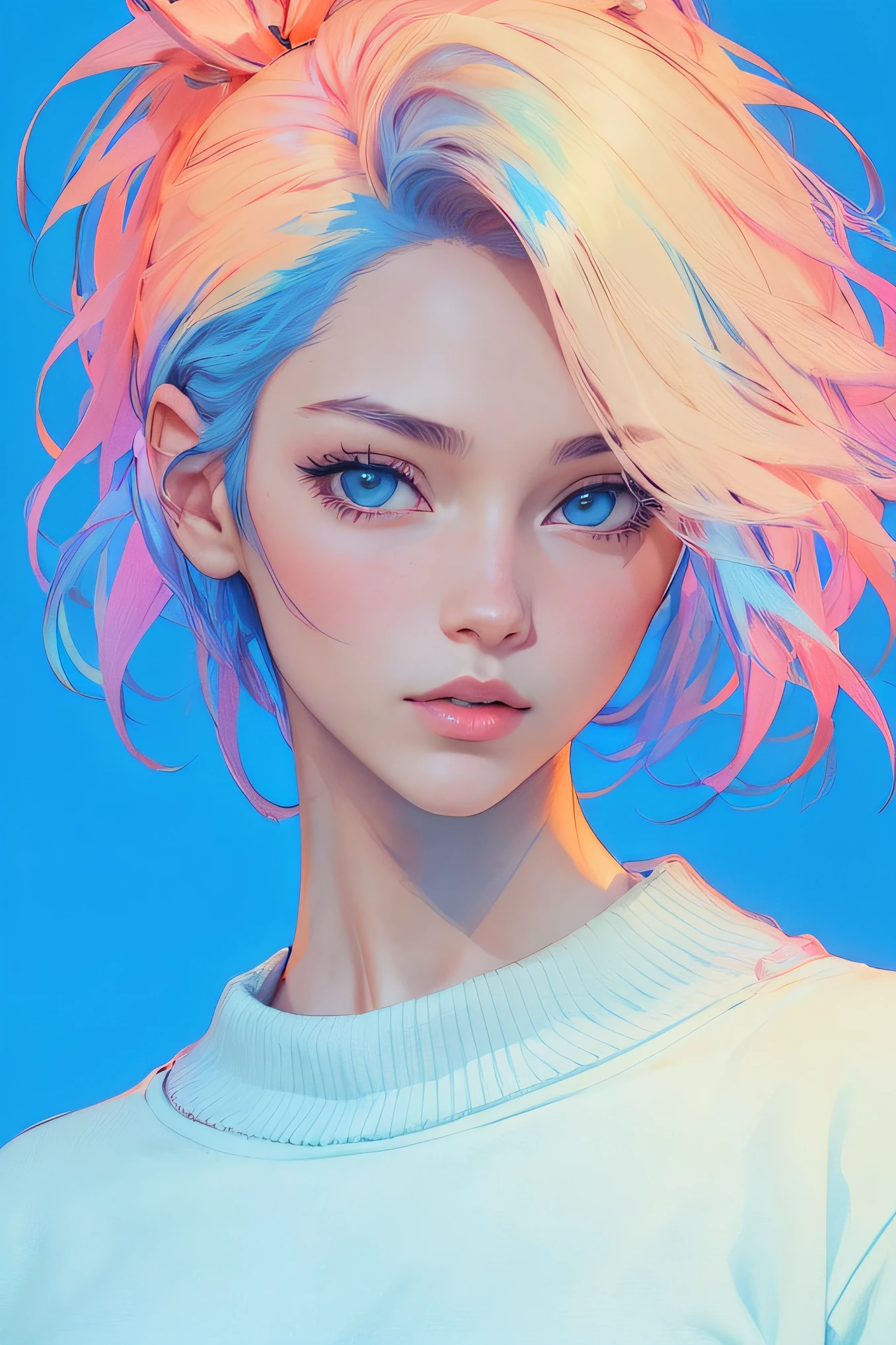 anime ,realistic ,sketch , 1girl, ,lip, Sweater,order, Blue gradient background, Neon hair,Textured crop, Canadian , (masterpiece,best quality,niji style)
Negative prompt: (worst quality, low quality,realistic,illustration, 3d, 2d, painting, cartoons, sketch)
Steps: 40, Size: 768x1152, Seed: 742720333, Model: SDVN7-NijiStyleXL, Version: v1.6.0-78-gd39440bf, Sampler: Euler a, CFG scale: 10, Clip skip: 2, Model hash: 6e0ba74ac1, Style Selector Style: base, Style Selector Enabled: True, Style Selector Randomize: False