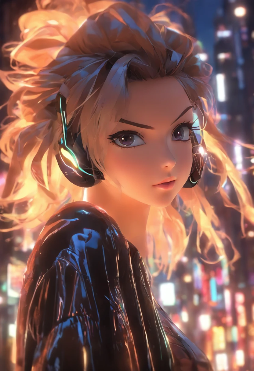 Anime - stylistic image of a woman in a dress and leather jacket, Use headphones, Photorealistic anime girl rendering, CG Art Soft Animation, Realistic 3D anime style, anime big breast. Soft lighting, Realistic anime art, digital anime art, Detailed Digital Anime Art, 4K Anime Style, advanced digital anime art, A seductive anime girl, digital art in anime style, 3D Anime Style，Overall Excellence，Sexual Themes，Sensation of temptation，sci-fy