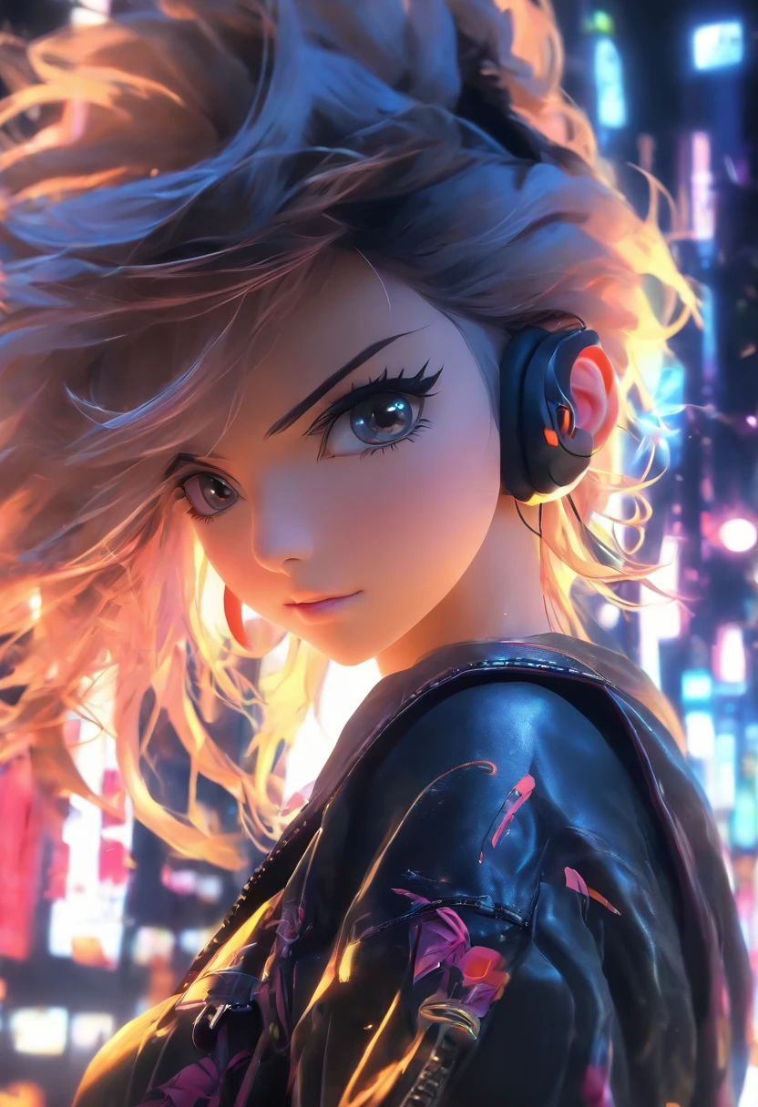 Anime - stylistic image of a woman in a dress and leather jacket, Use headphones, Photorealistic anime girl rendering, CG Art Soft Animation, Realistic 3D anime style, anime big breast. Soft lighting, Realistic anime art, digital anime art, Detailed Digital Anime Art, 4K Anime Style, advanced digital anime art, A seductive anime girl, digital art in anime style, 3D Anime Style,Overall Excellence,Sexual Themes,Sensation of temptation,sci-fy