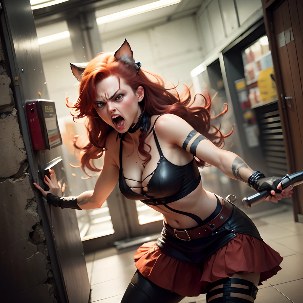 Red haired woman, angry clawing like a cat --auto --s2