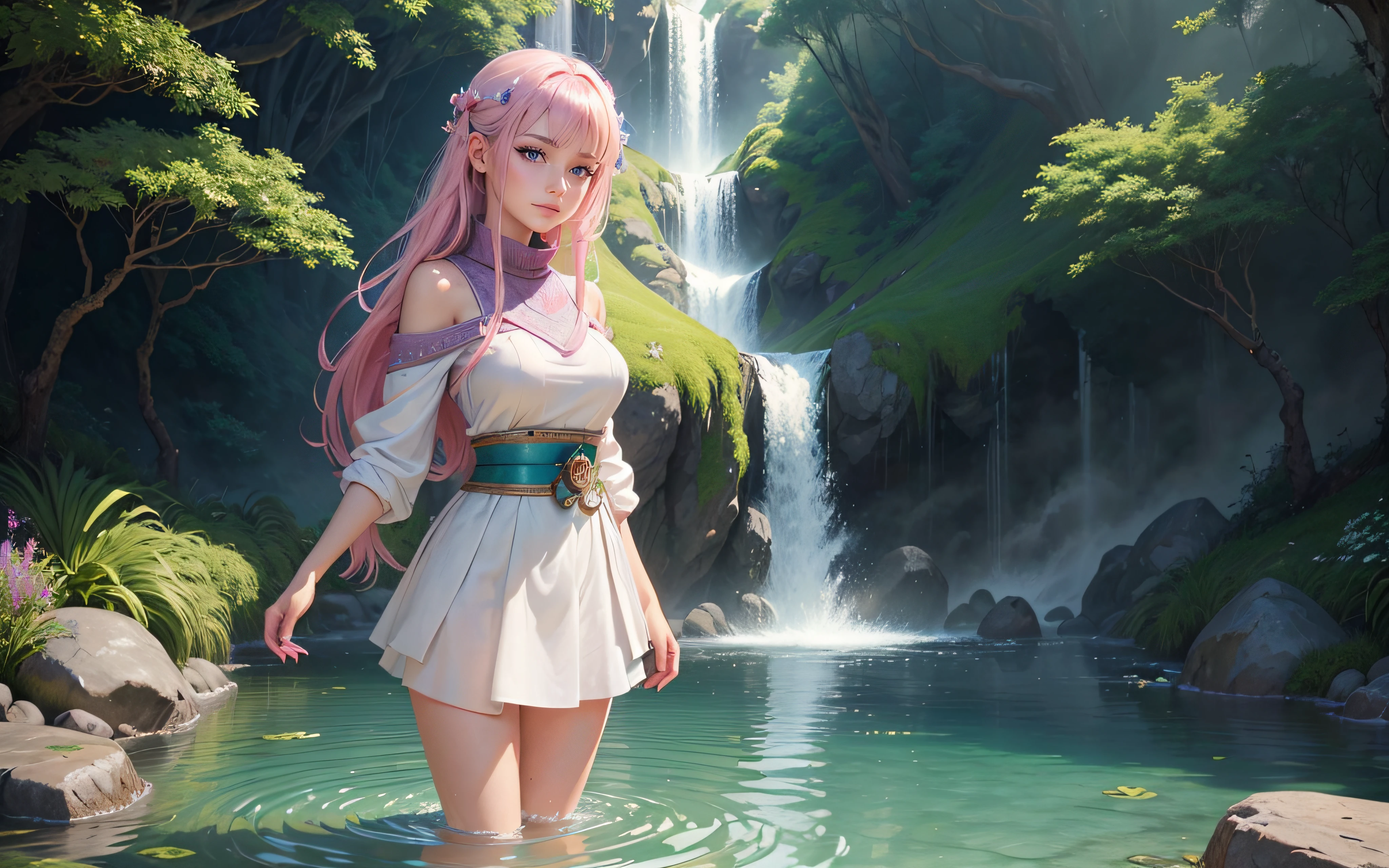 fluttershy as a girl , (((very long hair))) , (((perfect body))) , (((((wind blowing very long hair))))), out door ,forest, (river in background) , (((standing bending showing her butt))), (((hands on butt))), (((happy smile))) ,(((wear pink sheer lace transparent bra and skirt))) , (((upskirt))) , sexy pose , (((lewd and erotic)))) , (((no underwear))) ,((( a picture of lust))) , breasts are visible , wear high heels , (((sexy pose))) , sexy face, bracelets , big breasts , lush breasts , Bulky Breasts , voluminous breasts ,look at to viewer , (((eye contact))) , (((side back view))) , behind her ,(((((head turn back to watch the viewer)))))