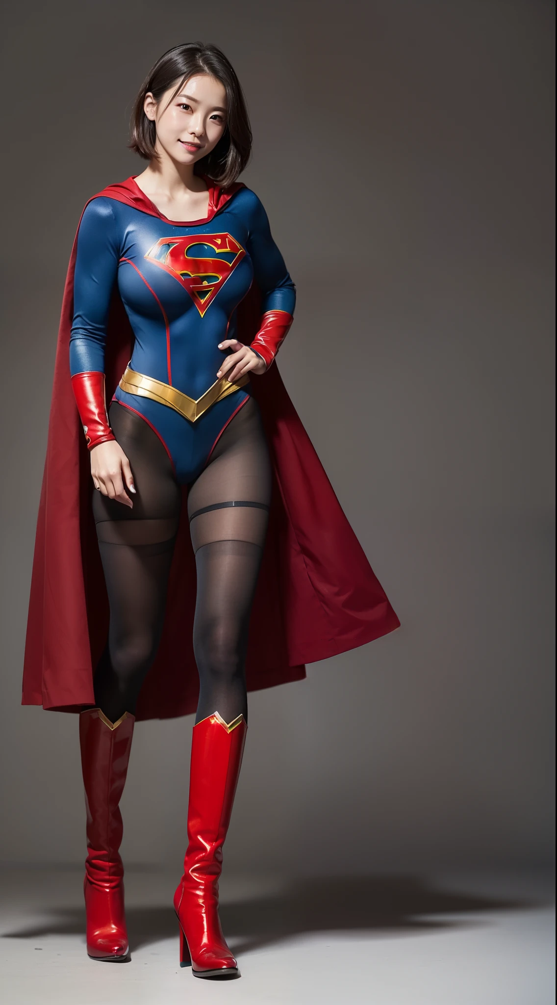 No background、(((Beautiful legs in black tights.)))、(((Legally express the beauty of your smile)))、((((Make the most of your original images)))、(((Body-hugging Supergirl costume)))、(((Supergirl Costume)))、(((Beautiful Hair)))、(((suffering)))、(((Please wear black tights....、Wear red boots)))、((Best image quality、8K))、((Highest quality、8K、masterpiece:1.3))、(((Preserve background )))、Sharp focus:1.2、Beautiful woman with perfect figure:1.4、Slim Abs:1.2、Wet body:1.5、Highly detailed face and skin texture、8K