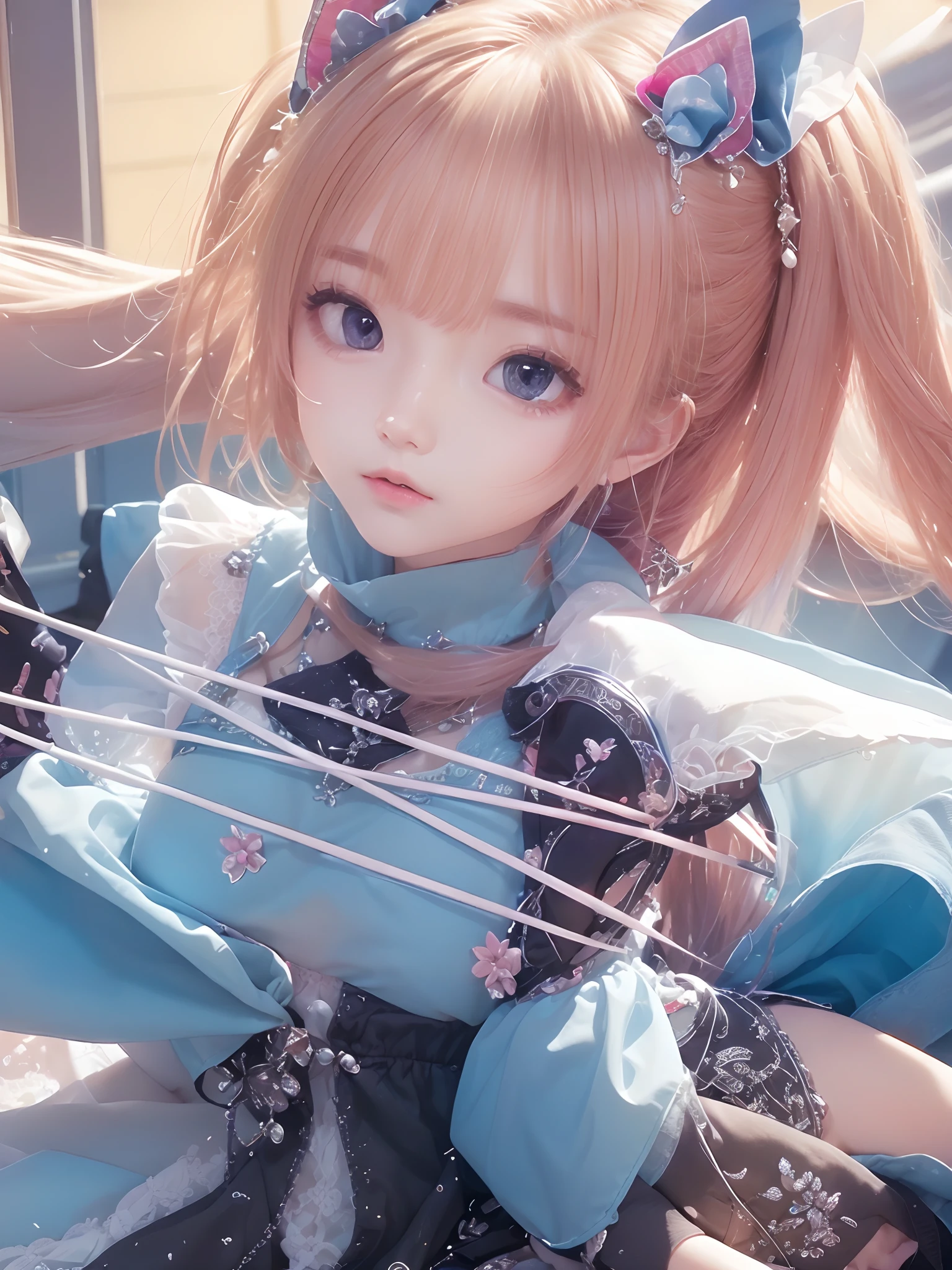1girl, cat bandana, pink hair, short hair, white dress, realistic, ultra detail, 8k,
