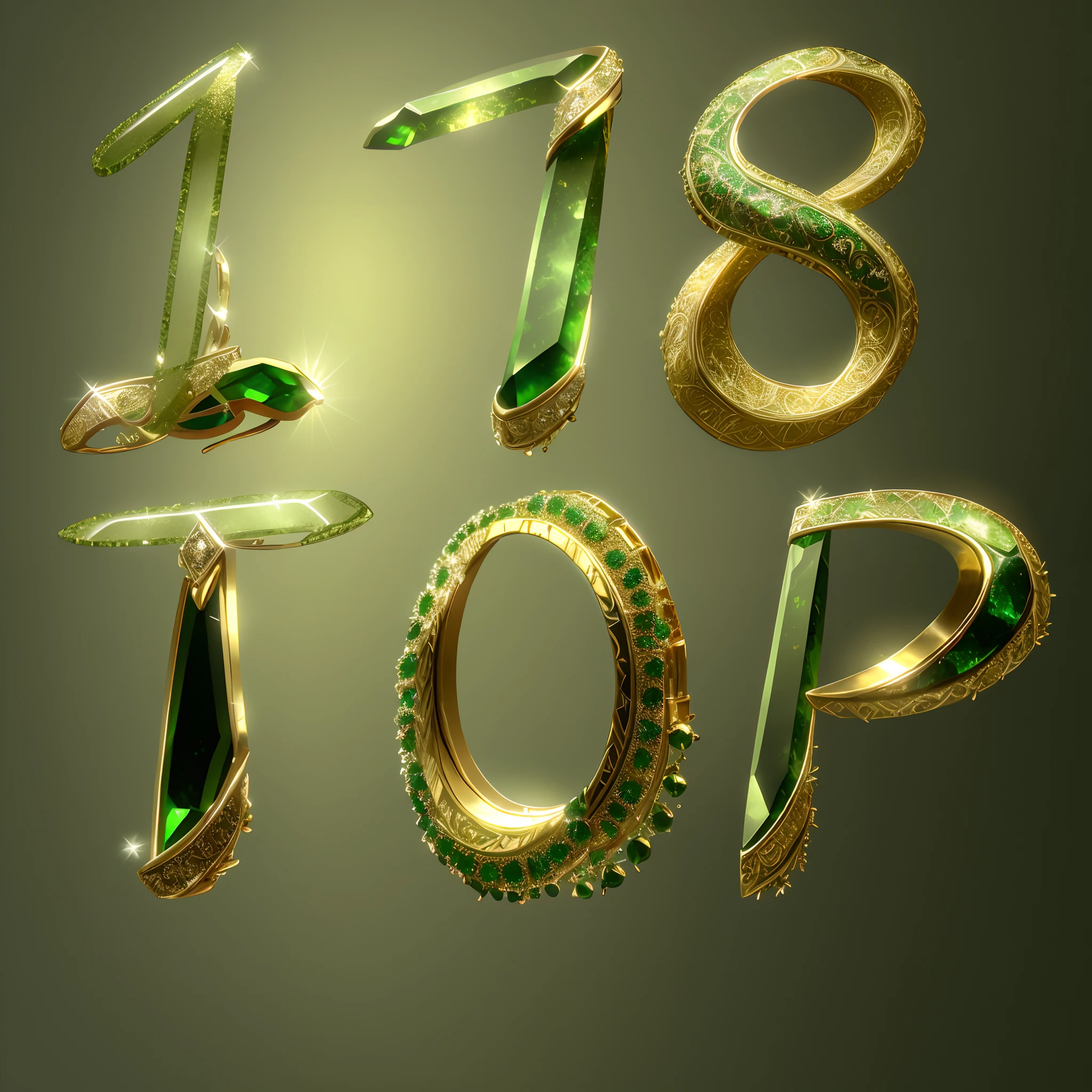 Digital close-up made of gold and green jewelry,