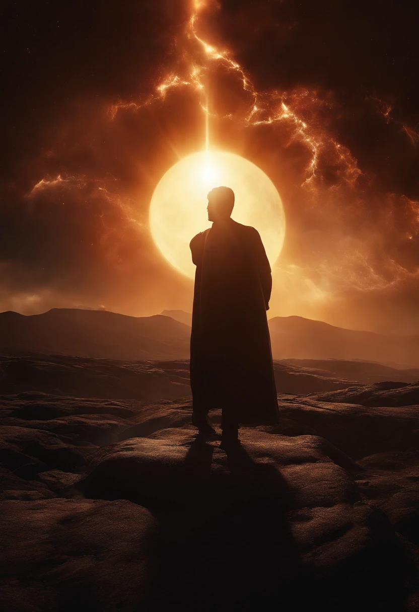 ((best quality)), ((master part)), (dramatic scene), Terra e Sol enquanto o Sol colapsa em um buraco negro, (Apocalyptic lighting:1.3), sun darkening as it implodes, (Epic composition:1.2), Terra banhada em luz vermelha, (cg animation:1.1), chamas e detritos sendo sugados, (atmosfera urgente:1.2), pessoas fugindo em navios ao redor, (cinematic mood:1.3), Clouds of nebula and galaxies in the background, (alto contraste:1.1), (8K resolution:1.0),Wujie