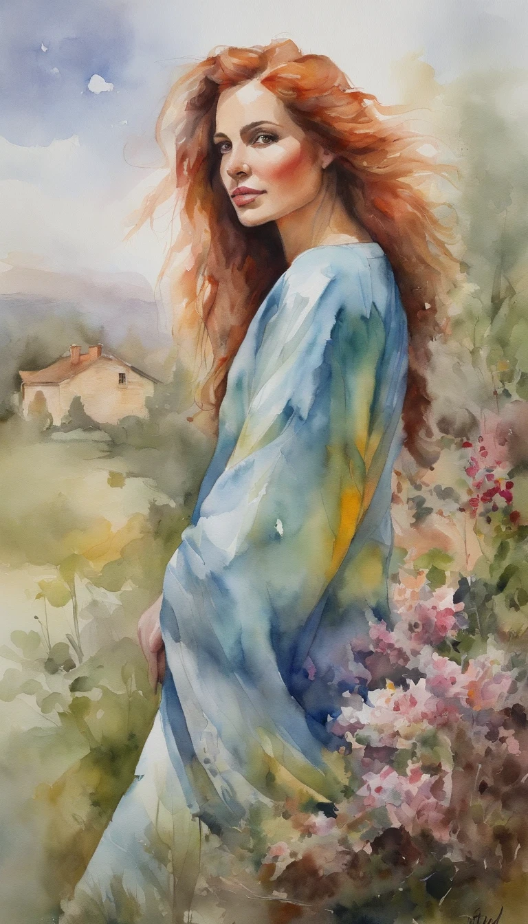 Masterpiece, Best quality, spring outfit, Colorful hair, En plein air,Cloud ,Upper body,
