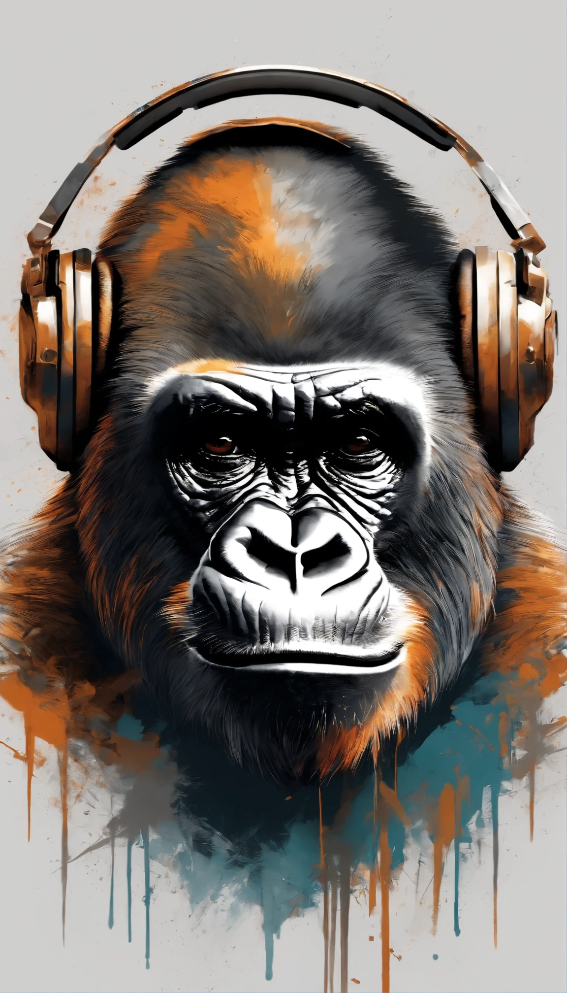 Perfect centering, Cute gorilla, Wear a student team jacket, Wearing sunglasses, Wearing headphones, cheerfulness, Standing position, Abstract beauty, Centered, Looking at the camera, Facing the camera, Approaching perfection, Dynamic, Highly detailed, Smooth, Sharp Focus, 8K, hight resolution, Illustration, art by carne griffiths and wadim kashin, White background