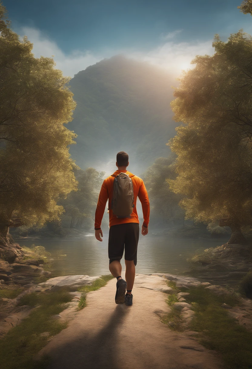 (ultra-high resolution, super detailed, masterpiece:1.4), (detailed face, detailed expression), a person walking towards a goal, 4k, vivid colors, sharp focus