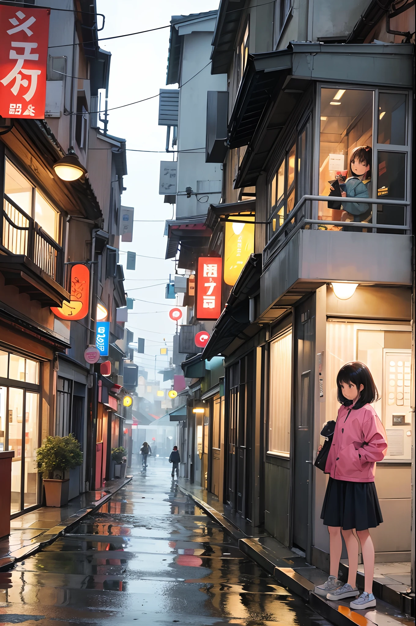 comic strip,Cartoon Split(4 or 5 or 6 tiles),Storyboard,Kittens looking for food on the side of the street,raining day,water bloom,standing water