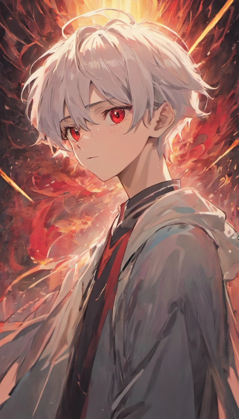 young boy with white hair and red eyes, There is ugliness in beauty, But there is also beauty in ugliness, In the style of Adrian Ghenie, Esao Adrews, Jenny Saville, Edward Hopper, surrealism, Dark Art par James Jean, Takato Yamato, Minimalism inkpunk