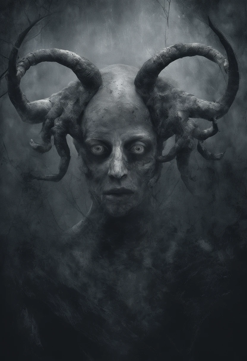 A pale naked woman in labor with sperm all over her body, giving birth a monster, in so much pain crying, through her , with a female monster