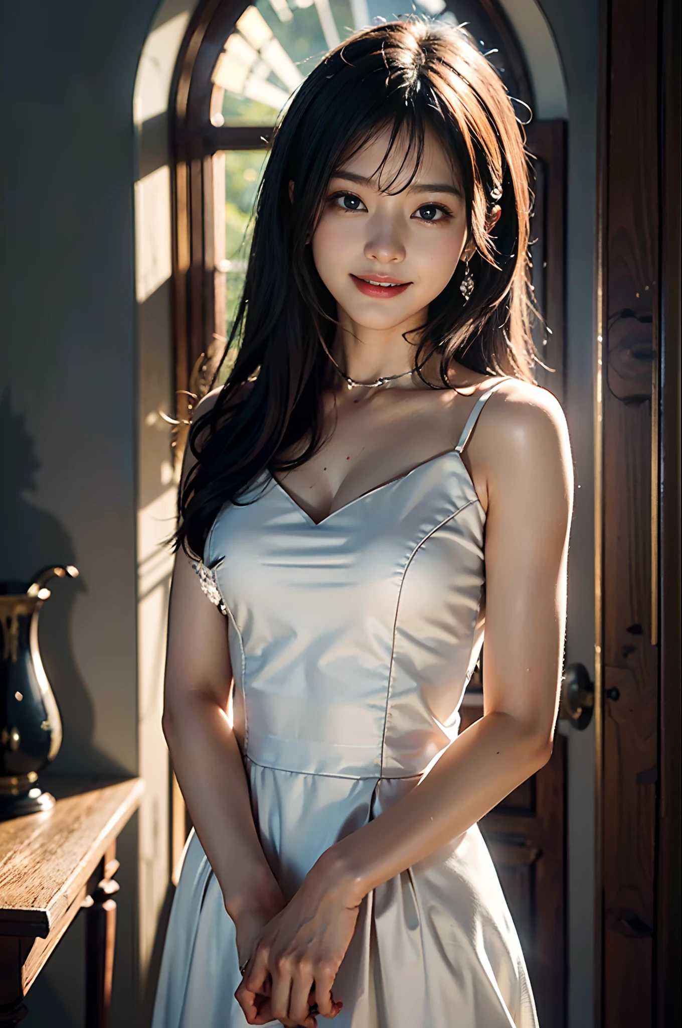 (Extreme Detail CG Unity 8K Wallpapers，tmasterpiece，Highest image quality)，(Delicate light and shadow，The picture is highly dramatic，Cinematic lens effect)，Smile